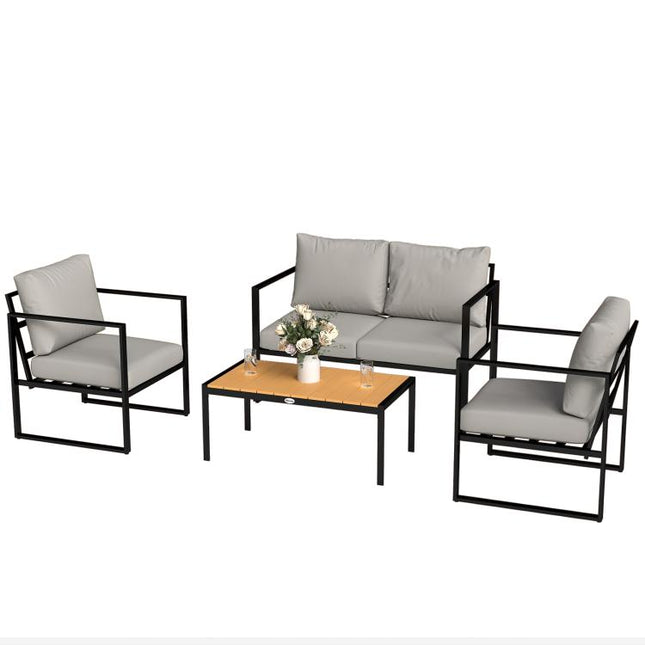 Outdoor Garden Furniture Set, 4 Piece Patio Furniture with Slatted Table, Indoor Outdoor Balcony Patio Conservatory Set