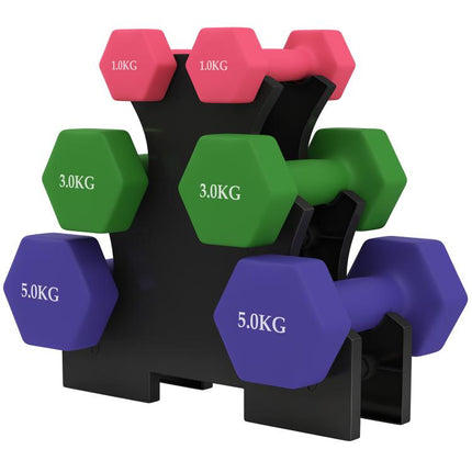 Hex Dumbbells Set with Dumbbell Rack, Hand Weights for Strength Training Weight Lifting, 2 x 1kg, 2 x 3kg, 2 x 5kg