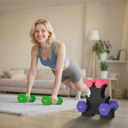 Hex Dumbbells Set with Dumbbell Rack, Hand Weights for Strength Training Weight Lifting, 2 x 1kg, 2 x 3kg, 2 x 5kg