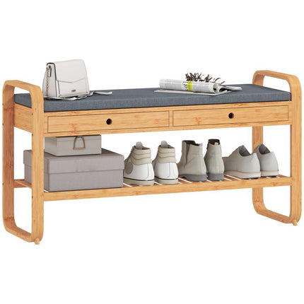 Shoe Bench with 2 Drawers Cushioned Seat Shoe Storage Bench for Hallway 105 cm Natural and Grey