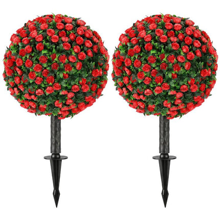 Artificial Rose Topiary UV Resistant, 2-Pack Fake Plants, 55 cm, Red