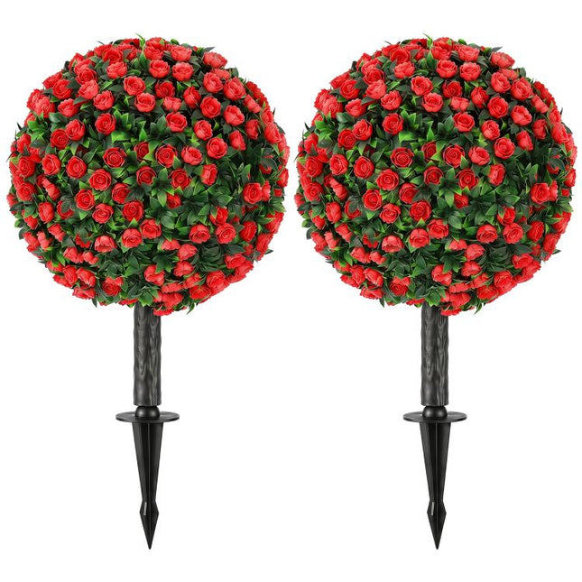 Artificial Rose Topiary UV Resistant, 2-Pack Fake Plants, 55 cm, Red