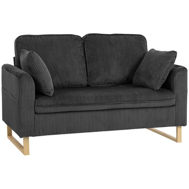 2 Seater Sofa, 140 cm Loveseat Sofa with Spring Cushions, Metal Legs, 2 Pillows, Dark Grey