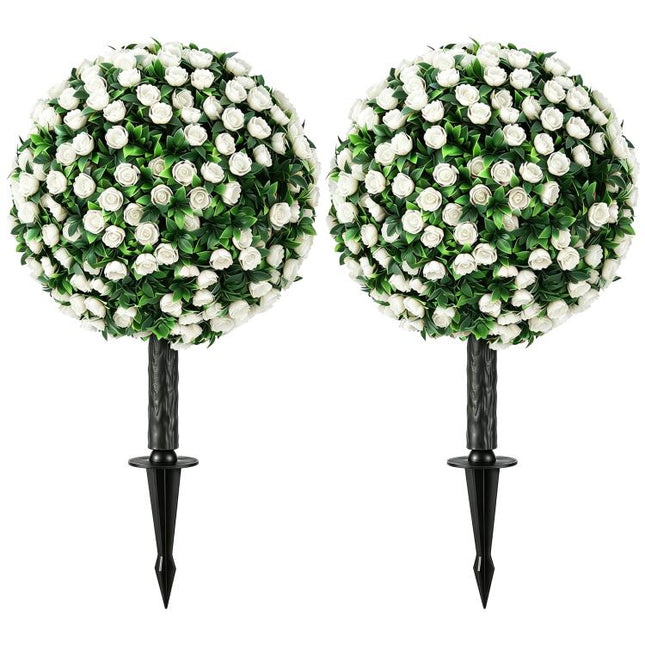 Artificial Rose Topiary UV Resistant, 2-Pack Fake Plants, 55 cm, White