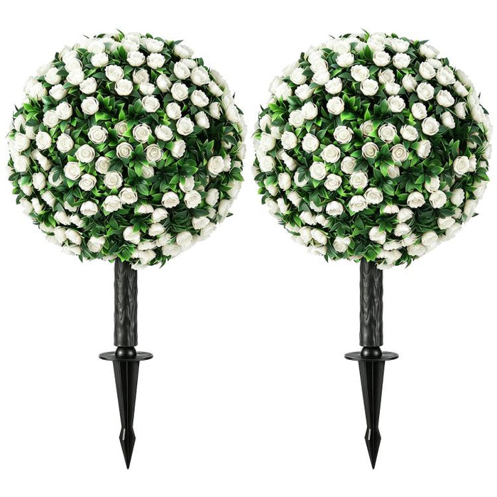 Artificial Rose Topiary UV Resistant, 2-Pack Fake Plants, 55 cm, White