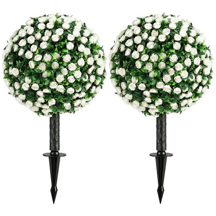 Artificial Rose Topiary UV Resistant, 2-Pack Fake Plants, 55 cm, White