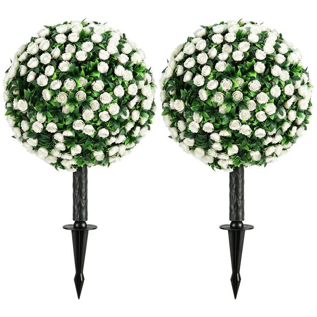 Artificial Rose Topiary UV Resistant, 2-Pack Fake Plants, 55 cm, White