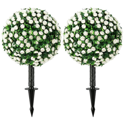 Artificial Rose Topiary UV Resistant, 2-Pack Fake Plants, 55 cm, White