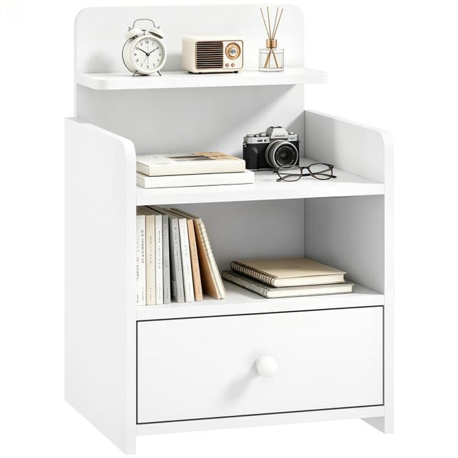 Bedside Cabinet, Bedside Table with Drawer and Shelf for Living Room, White