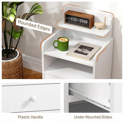 Bedside Cabinet, Bedside Table with Drawer and Shelf for Living Room, White
