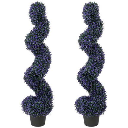 Set of 2 Decorative Artificial Plants, 120cm Artificial Boxwood Spiral Topiary Tree with 840 Leaves, UV Resistant