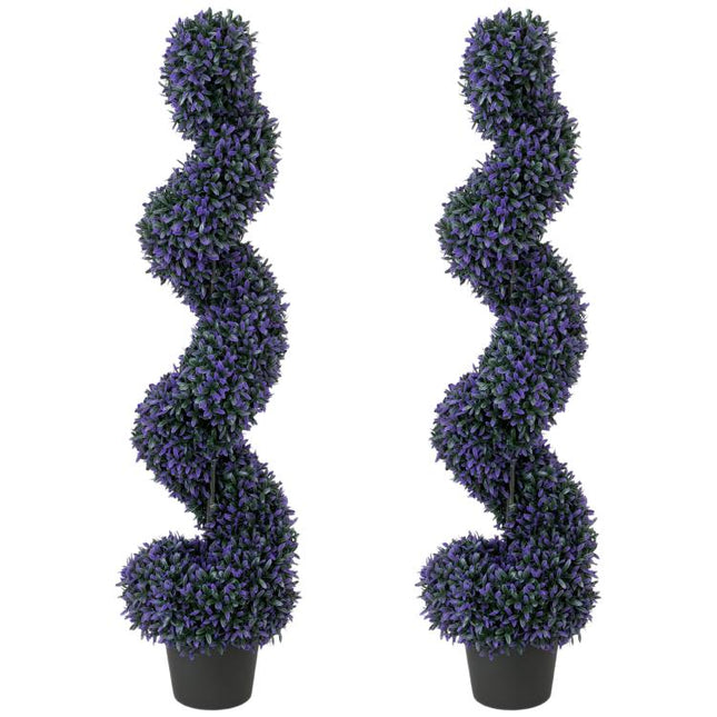 Set of 2 Decorative Artificial Plants, 120cm Artificial Boxwood Spiral Topiary Tree with 840 Leaves, UV Resistant