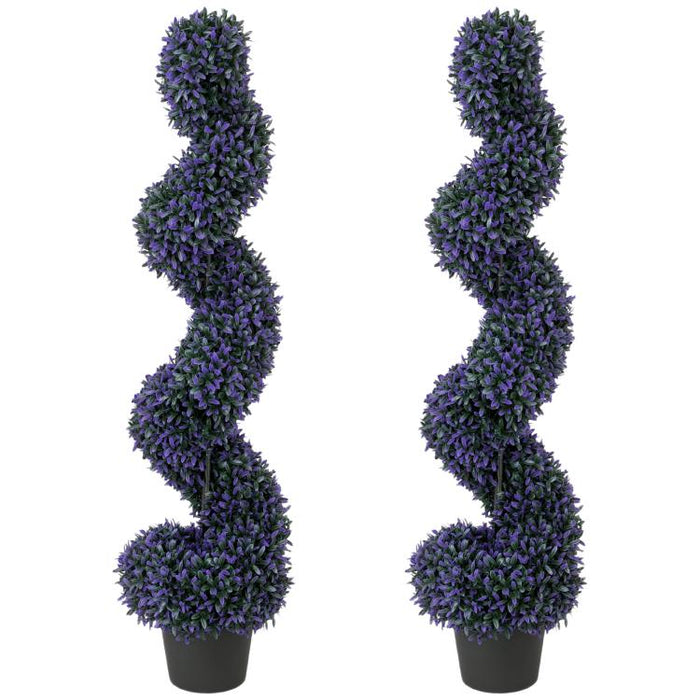 Set of 2 Decorative Artificial Plants, 120cm Artificial Boxwood Spiral Topiary Tree with 840 Leaves, UV Resistant