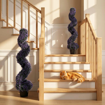 Set of 2 Decorative Artificial Plants, 120cm Artificial Boxwood Spiral Topiary Tree with 840 Leaves, UV Resistant