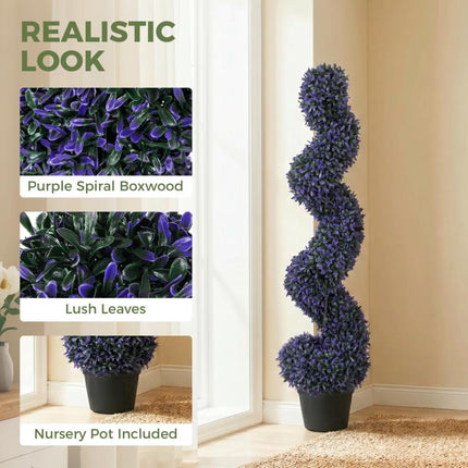 Set of 2 Decorative Artificial Plants, 120cm Artificial Boxwood Spiral Topiary Tree with 840 Leaves, UV Resistant