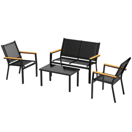Outdoor Sofa 4 Seater Garden Sofa Set with Loveseat 2 Chairs and Coffee Table Black