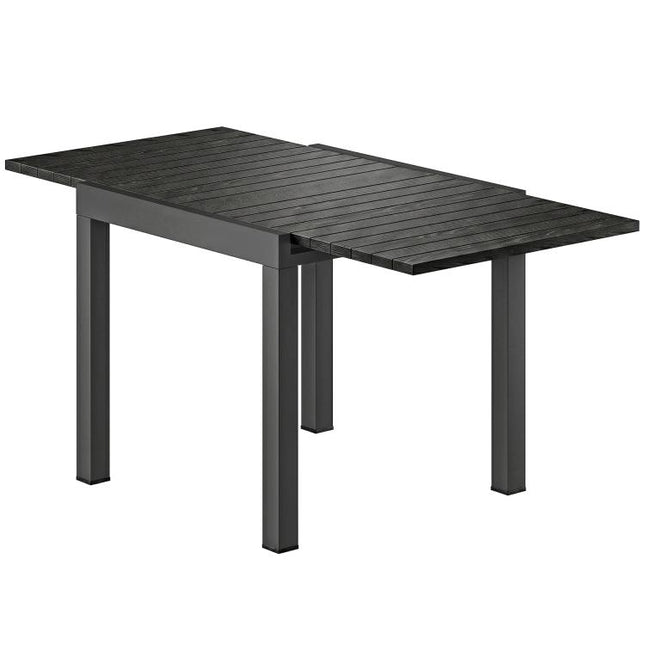 Extending Garden Table for 4-6, Aluminium Outdoor Dining Table with Faux Wood Slatted Top, Black