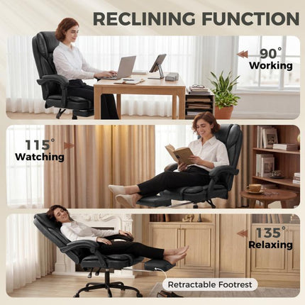 Executive Home Office Chair Reclining Function Footrest Computer Desk Chair High Back, Black