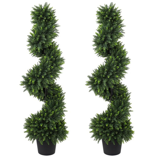 Set of 2 Artificial Spiral Cypress Trees, Fake Plants with 700 Leaves, UV Protection, Deep Green