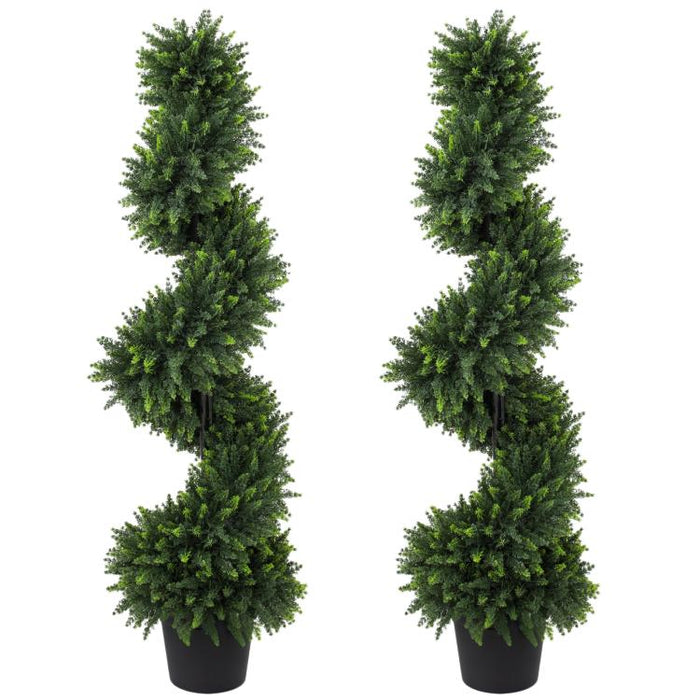 Set of 2 Artificial Spiral Cypress Trees, Fake Plants with 700 Leaves, UV Protection, Deep Green