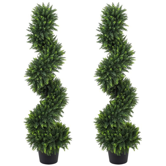 Set of 2 Artificial Spiral Cypress Trees, Fake Plants with 700 Leaves, UV Protection, Deep Green