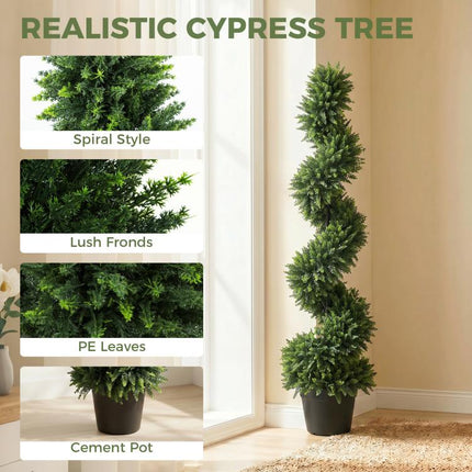 Set of 2 Artificial Spiral Cypress Trees, Fake Plants with 700 Leaves, UV Protection, Deep Green