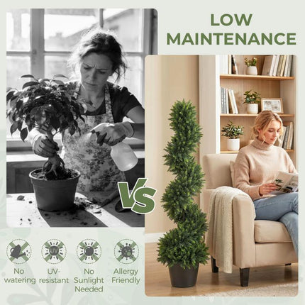 Set of 2 Artificial Spiral Cypress Trees, Fake Plants with 700 Leaves, UV Protection, Deep Green