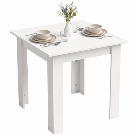 Square Dining Table, Modern Small Dining Table with Wood Effect, Space Saving, Non-slip Foot Pads, White