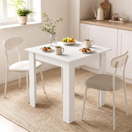 Square Dining Table, Modern Small Dining Table with Wood Effect, Space Saving, Non-slip Foot Pads, White