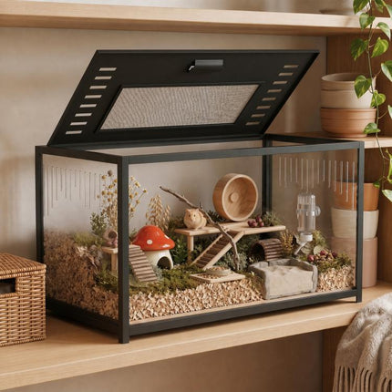 Hamster Cage, Chewproof Metal Rat Cage with Deep Base, Openable Top for Syrian Dwarf Hamster, Gerbil, 80 x 45 x 50.5 cm