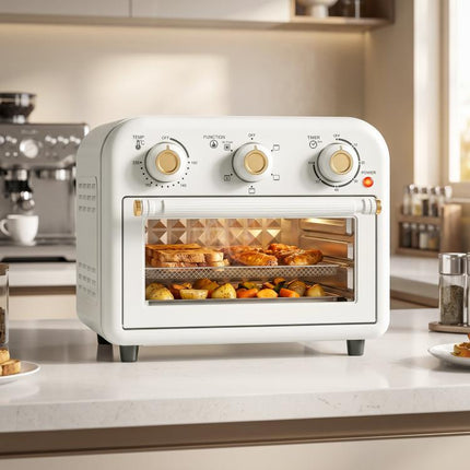 Air Fryer Toaster Oven, Convection Countertop Oven, with Adjustable Temperature and Timer, 12 L, Cream White