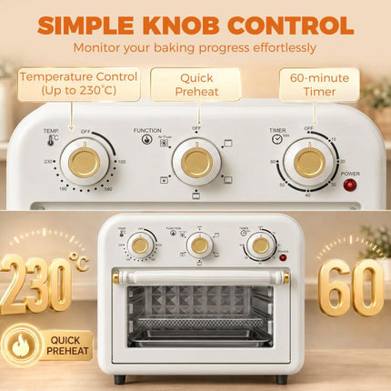 Air Fryer Toaster Oven, Convection Countertop Oven, with Adjustable Temperature and Timer, 12 L, Cream White