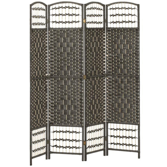 4 Panel Folding Privacy Screen, Room Divider with Pine Wood Frame for Living Room and Office, Dark Grey