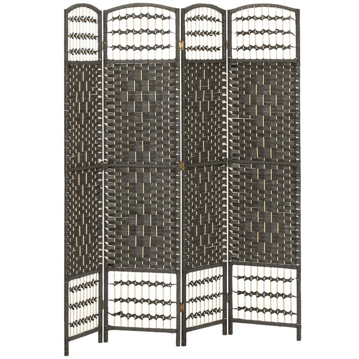 4 Panel Folding Privacy Screen, Room Divider with Pine Wood Frame for Living Room and Office, Dark Grey