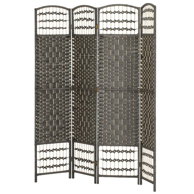 4 Panel Folding Privacy Screen, Room Divider with Pine Wood Frame for Living Room and Office, Dark Grey