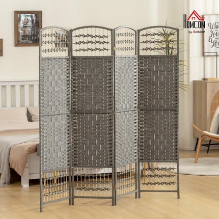 4 Panel Folding Privacy Screen, Room Divider with Pine Wood Frame for Living Room and Office, Dark Grey