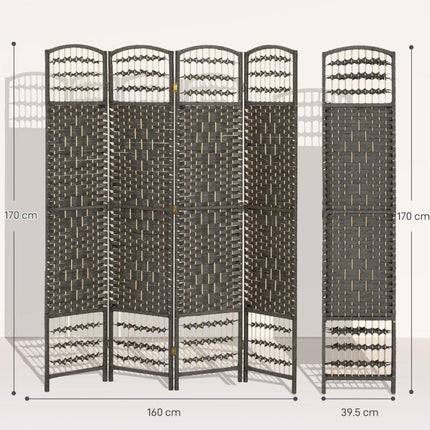 4 Panel Folding Privacy Screen, Room Divider with Pine Wood Frame for Living Room and Office, Dark Grey