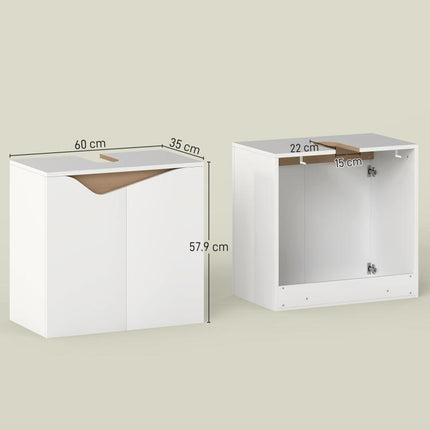 Under Sink Bathroom Cabinet, Bathroom Storage Cabinet with Soft-Close Doors, for Basin without Pedestal, White