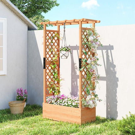 Fir Wood 110 x 44 cm Planter and Trellis Garden Bed