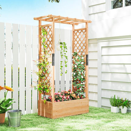 Fir Wood 110 x 44 cm Planter and Trellis Garden Bed