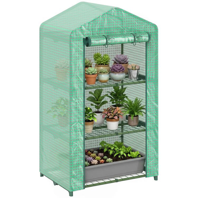 3 Tier Mini Greenhouse Portable Garden Grow House with Roll Up Door and Wire Shelves, 69 x 49 x 125 cm, Green