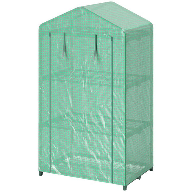 3 Tier Mini Greenhouse Portable Garden Grow House with Roll Up Door and Wire Shelves, 69 x 49 x 125 cm, Green