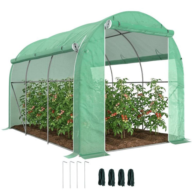 296 x 196cm Steel Frame Polytunnel Greenhouse - Green