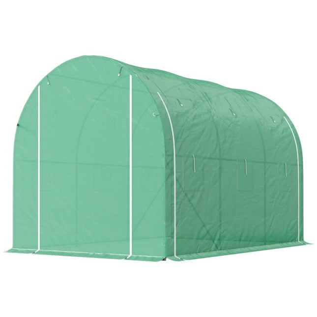 296 x 196cm Steel Frame Polytunnel Greenhouse - Green