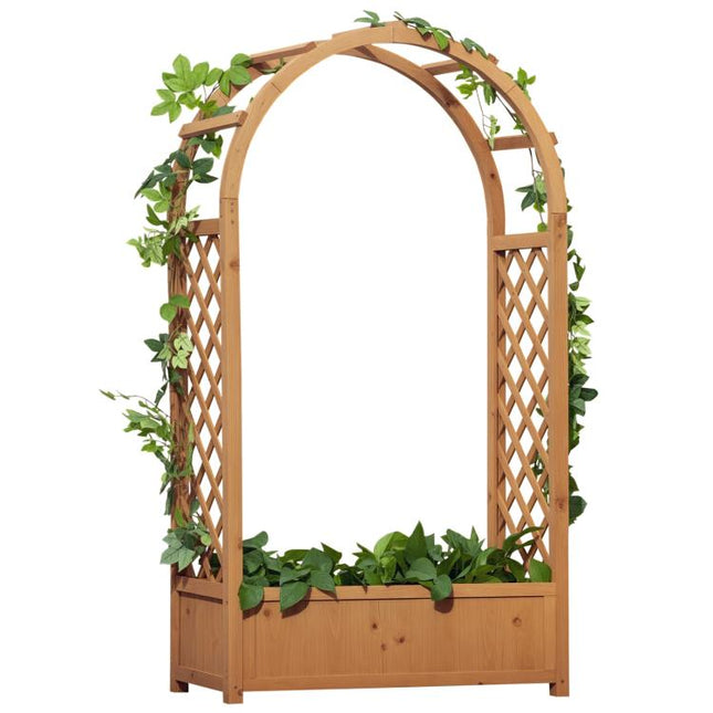 Raised Garden Bed with Arch Trellis, Freestanding Garden Planter Box for Vine Climbing Plant Flower Herb, Brown