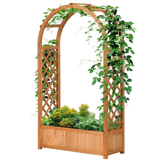 Raised Garden Bed with Arch Trellis, Freestanding Garden Planter Box for Vine Climbing Plant Flower Herb, Brown