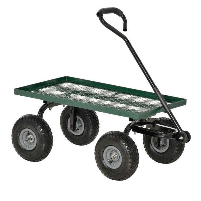 Garden Trolley Cart, Heavy Duty Garden Cart with Metal Frame, 10 inch Pneumatic Wheels, Rotating Handle, 150kg Capacity, for Garden, Farm, Green