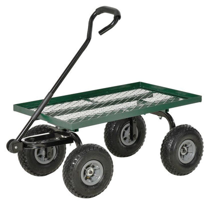 Garden Trolley Cart, Heavy Duty Garden Cart with Metal Frame, 10 inch Pneumatic Wheels, Rotating Handle, 150kg Capacity, for Garden, Farm, Green