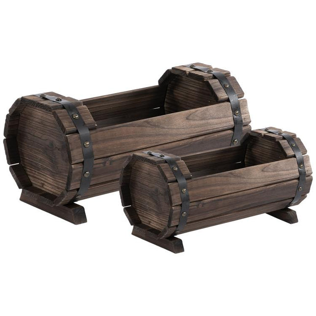 2PCs 56L Wooden Planter Box Flower Plant Pot Outdoor Flower Beds Plant Box with Solid Wood Carbonized Colour
