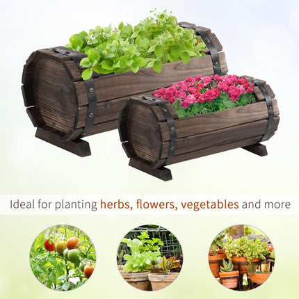 2PCs 56L Wooden Planter Box Flower Plant Pot Outdoor Flower Beds Plant Box with Solid Wood Carbonized Colour
